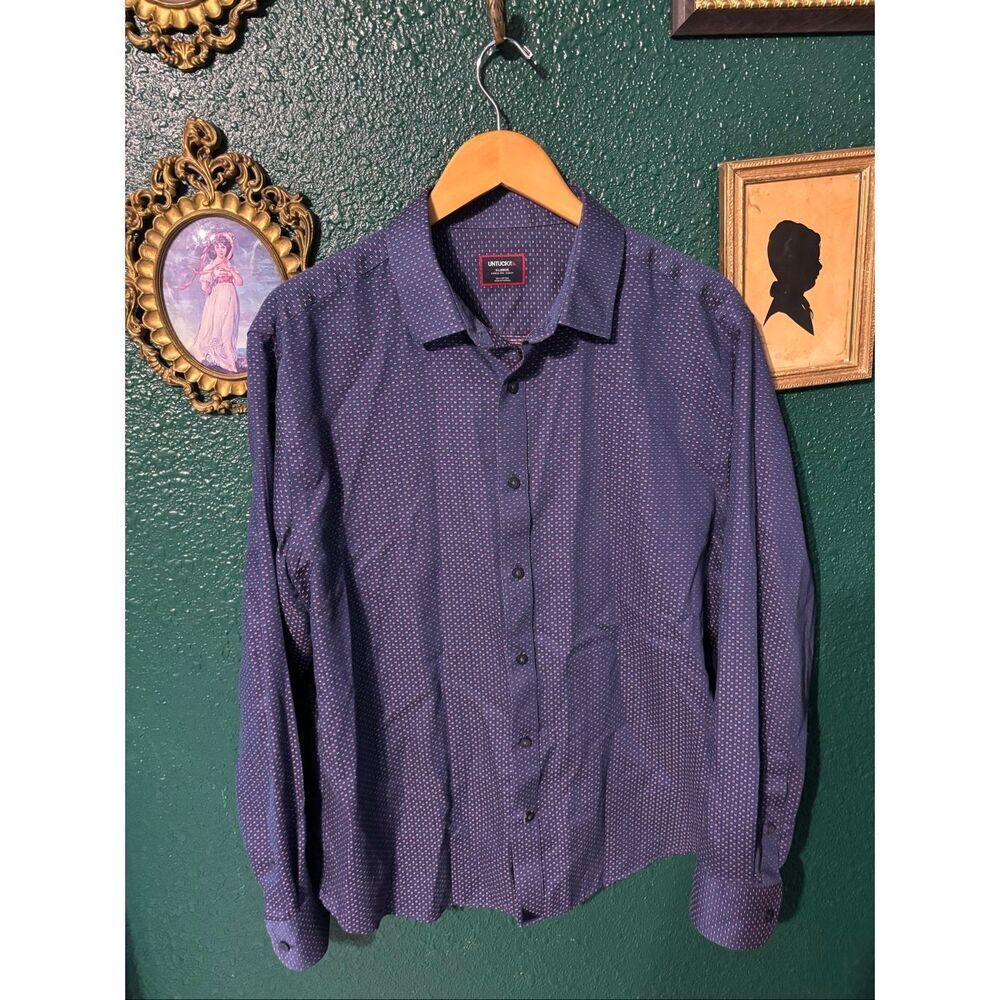 Untuckit Mens Blue Printed Wrinkle Free Button Down Long Sleeve Top Sz XL